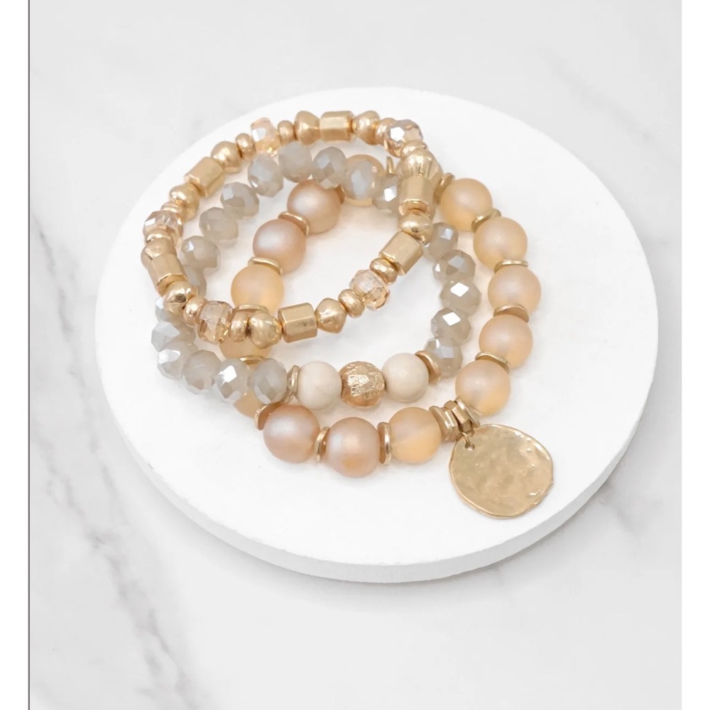 NWOT Boho Beads Coin Bracelets Statement set in Peach pink